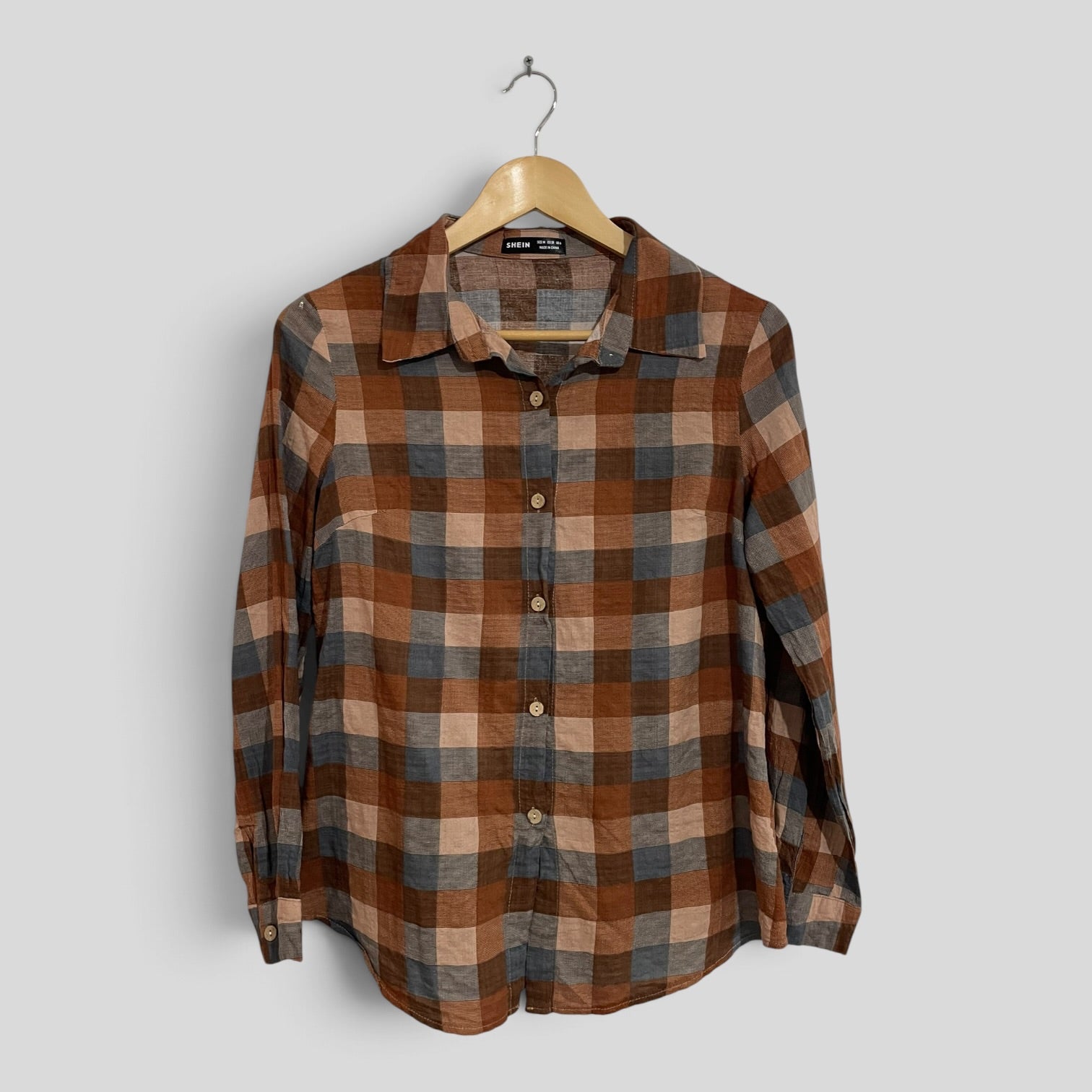 Image of (M) Shein | Brown Check LS Shirt
