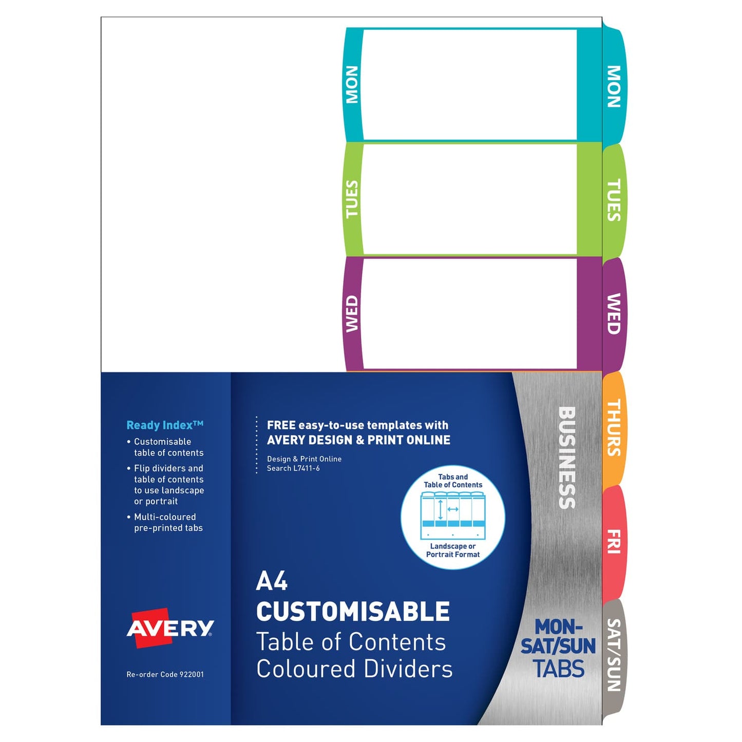 Avery Dividers Days Tabs A4 CUSTOMISABLE