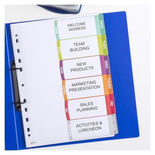 Avery Dividers Days Tabs A4 CUSTOMISABLE