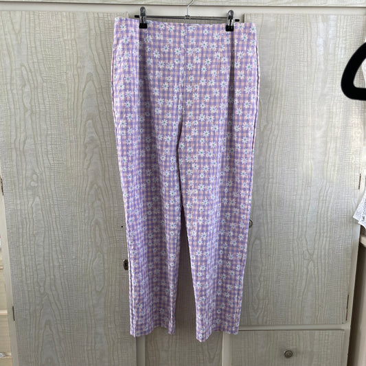 (12) Pink Diamond Flower Chequered patterned pants