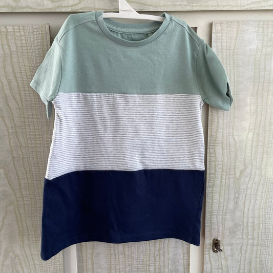 (5) Green/ Stripe/ Navy Colour Block Tee