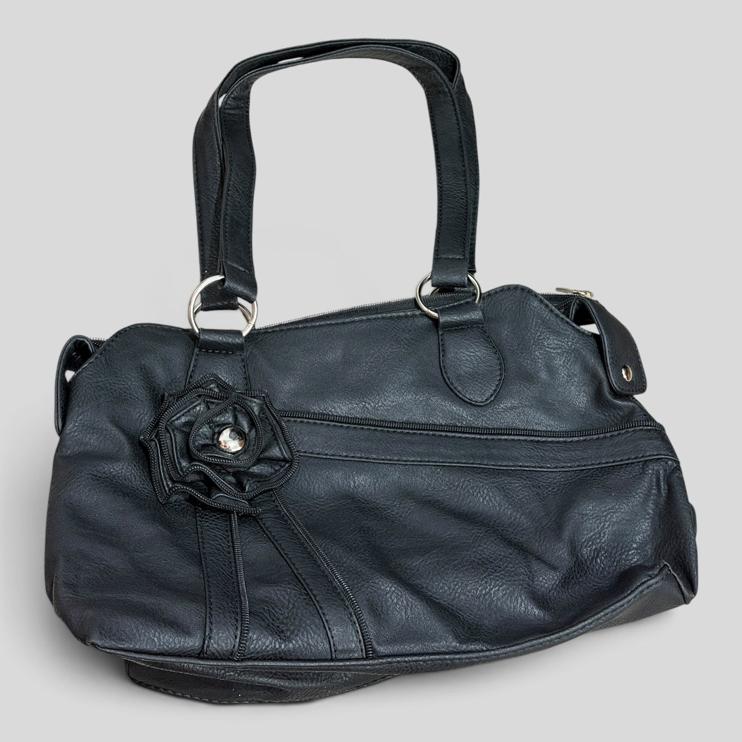 Handbag | Black Zip Flower