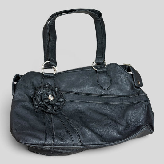 Handbag | Black Zip Flower