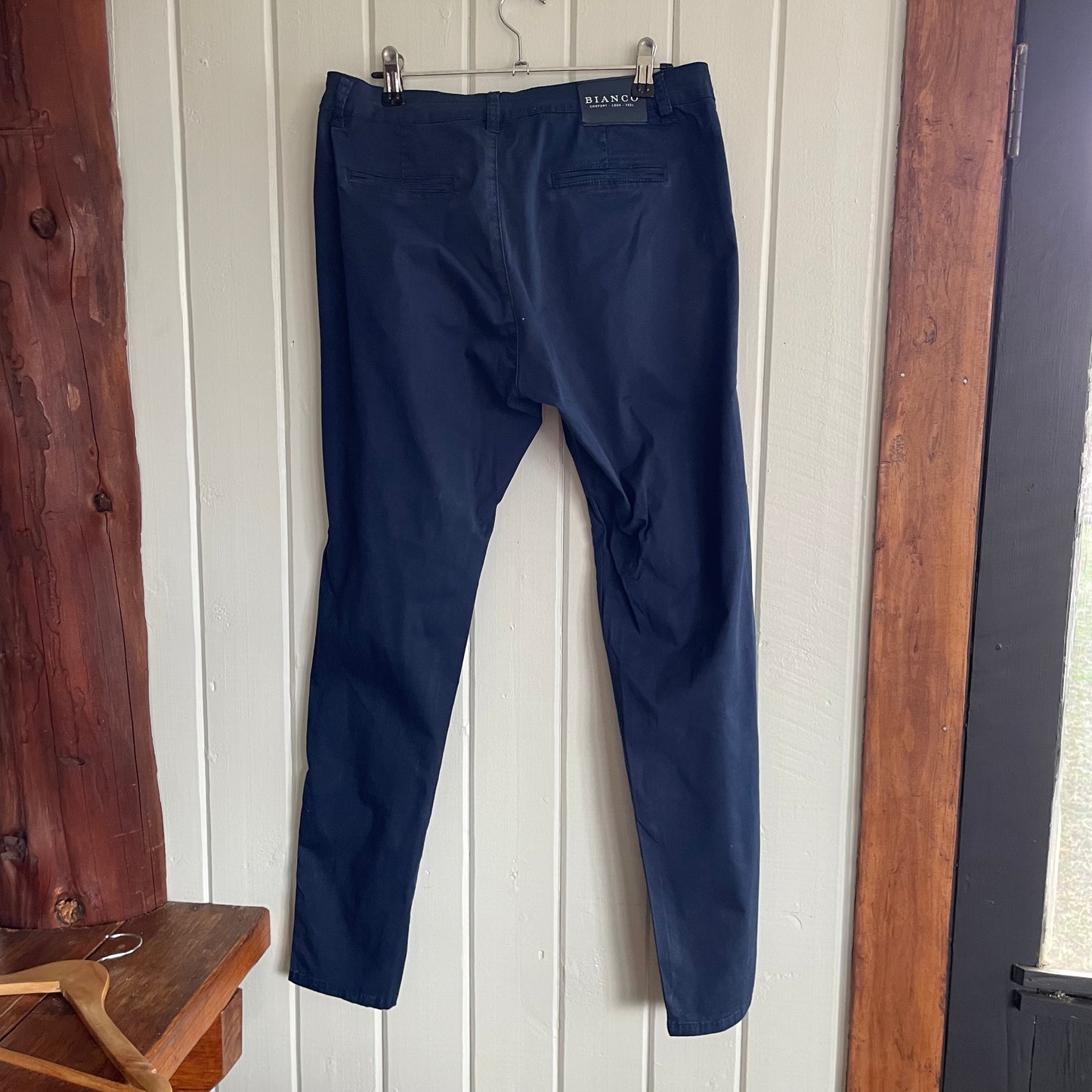 (10) Bianco Straight Leg Pants. Navy Blue.