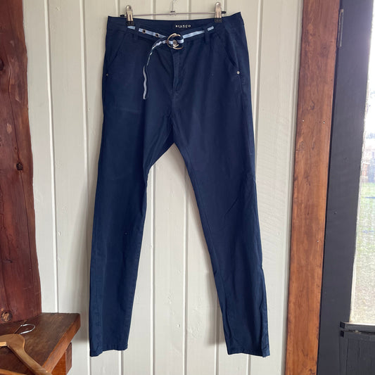 (10) Bianco Straight Leg Pants. Navy Blue.