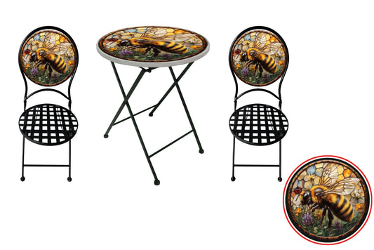 Metal Table & Chairs Set Printed Bee