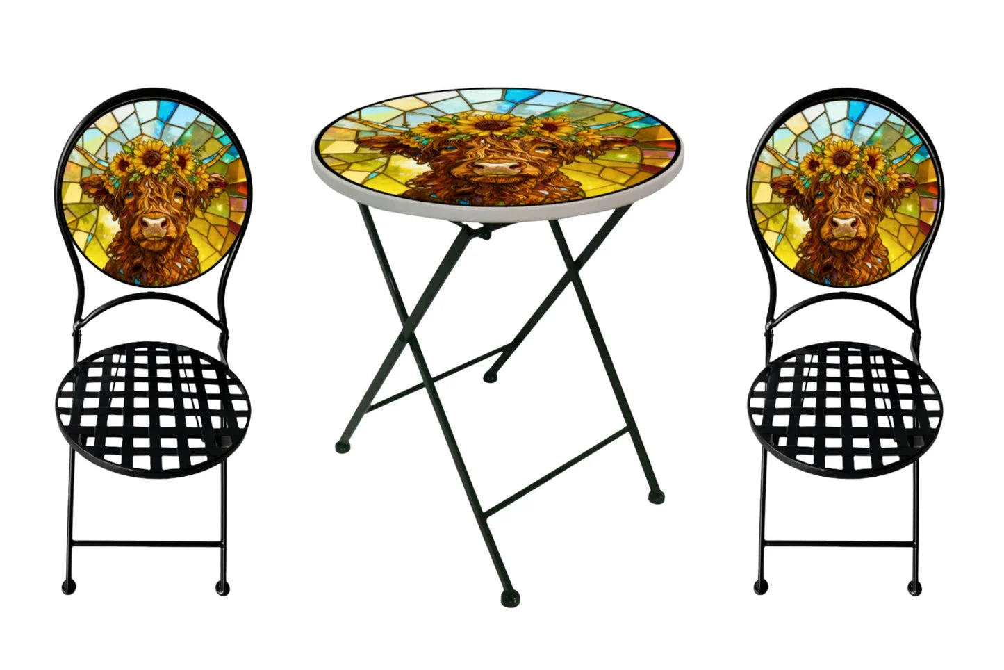 Image of Highland Cow Metal Table & Chairs Set