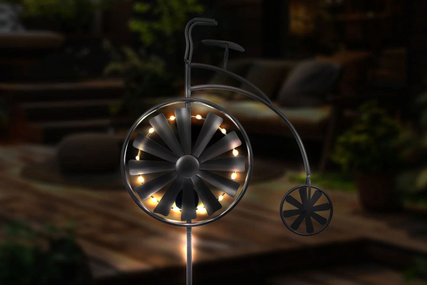 Metal Garden Stake Spinner Bike w/Solar Light 160x49cm