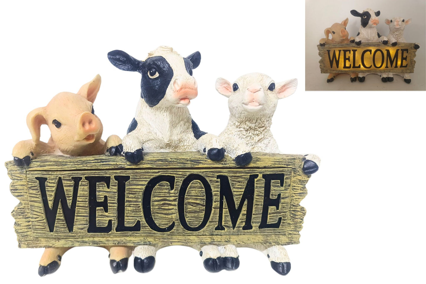 Resin Animal w/Solar Welcome Sign 30cm