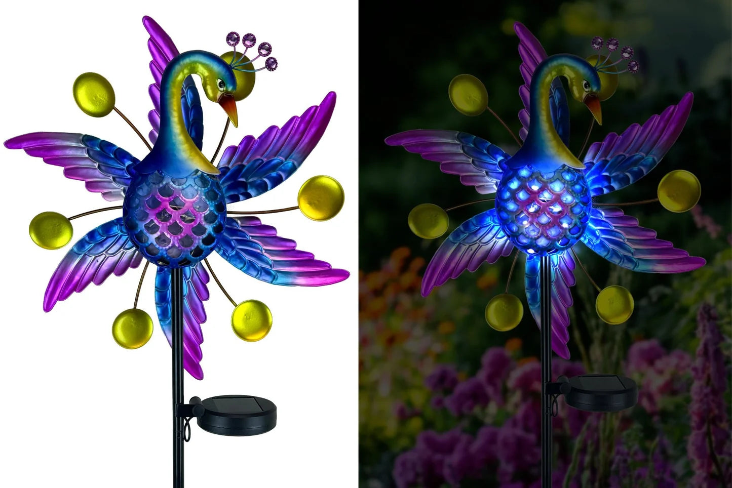 Image of Peacock w/Solar Light Wind Spinner