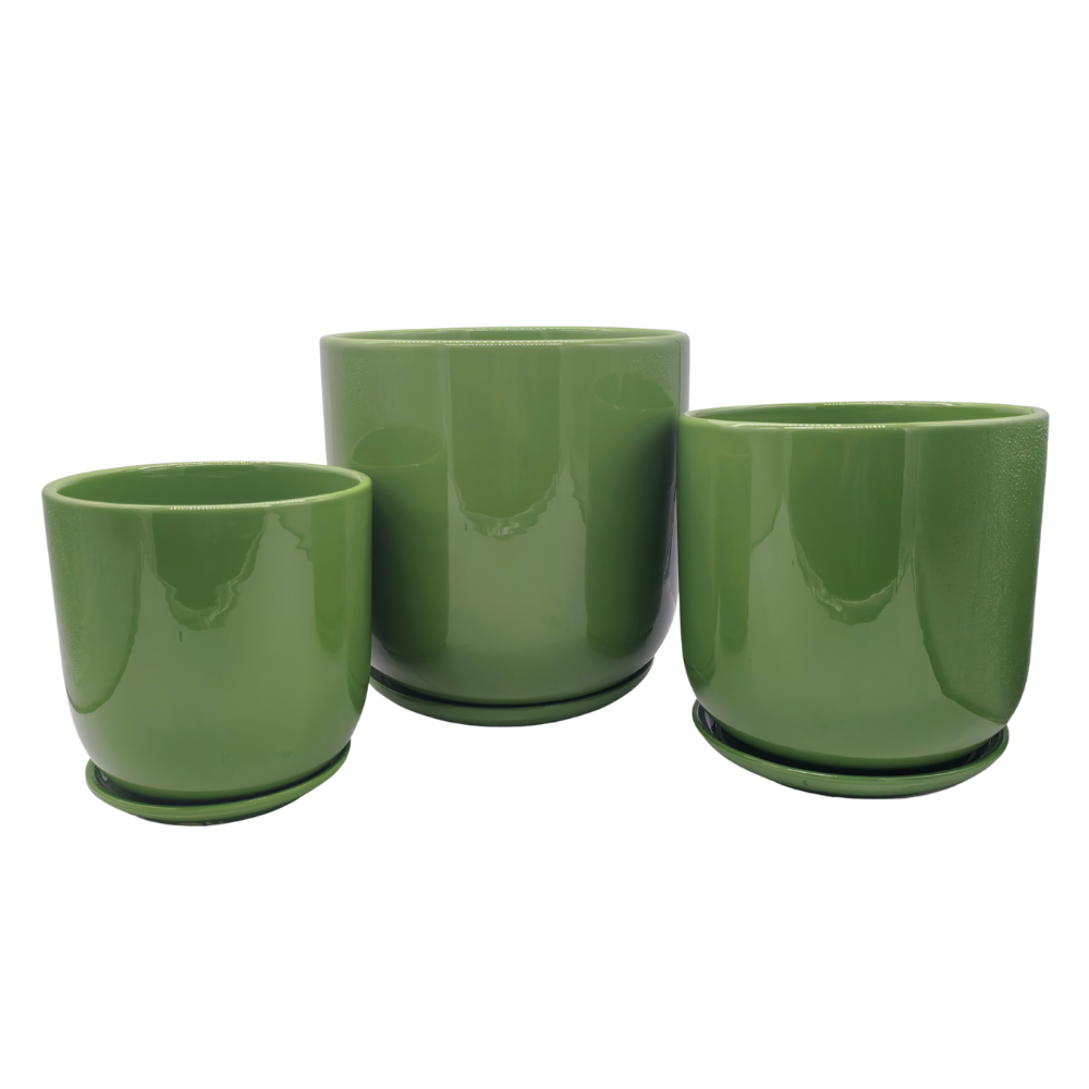 Caitlin French Green Plain U Pot w Saucer - 25/20/17x25/20/17cm