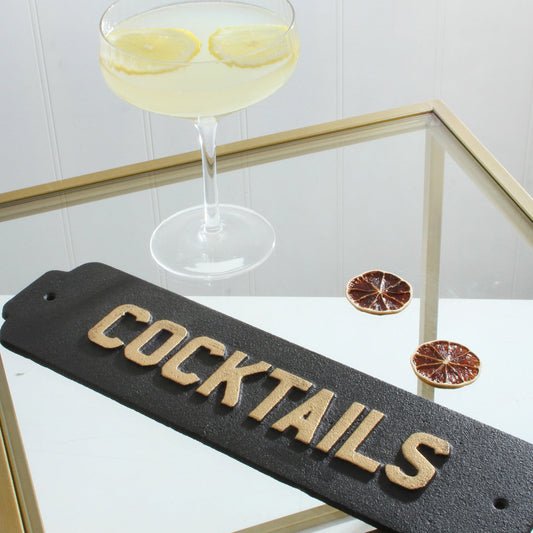 Walta Cast Iron Cocktails Plaque 35 x 9cm | Maine & Crawford
