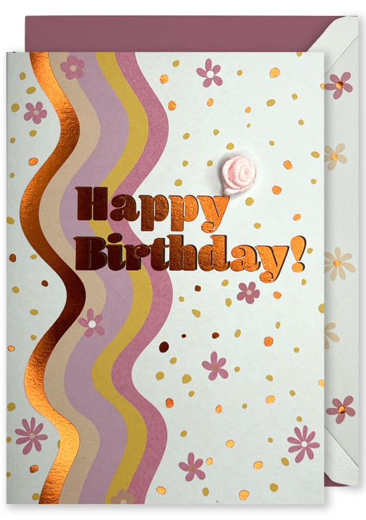 Birthday Card | Wavy Lines with Flowers