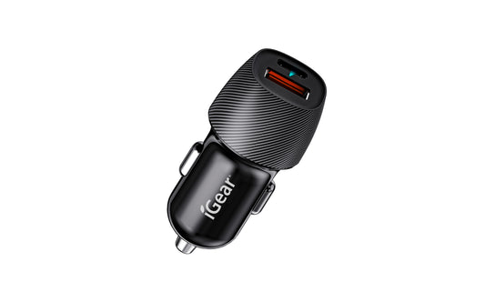 iGear| CHARGER AUTO 2.4AMP DUAL USB & C TYPE - BLACK