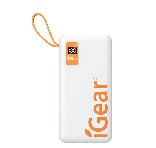 iGear | POWER BANK 10000  USB BUILT IN CABLES WHITE