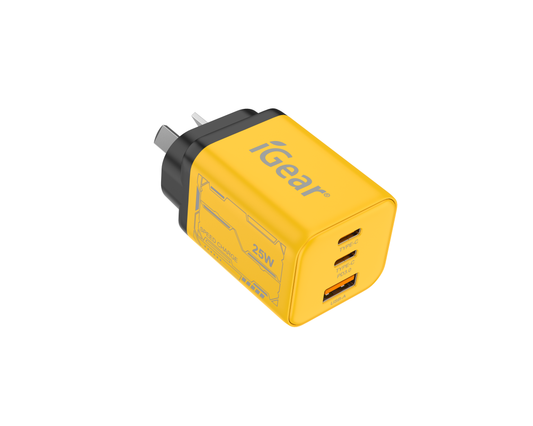 iGear | CHARGER WALL 240V 3AMP TO USB A & C TYPE X 2  - YELLOW