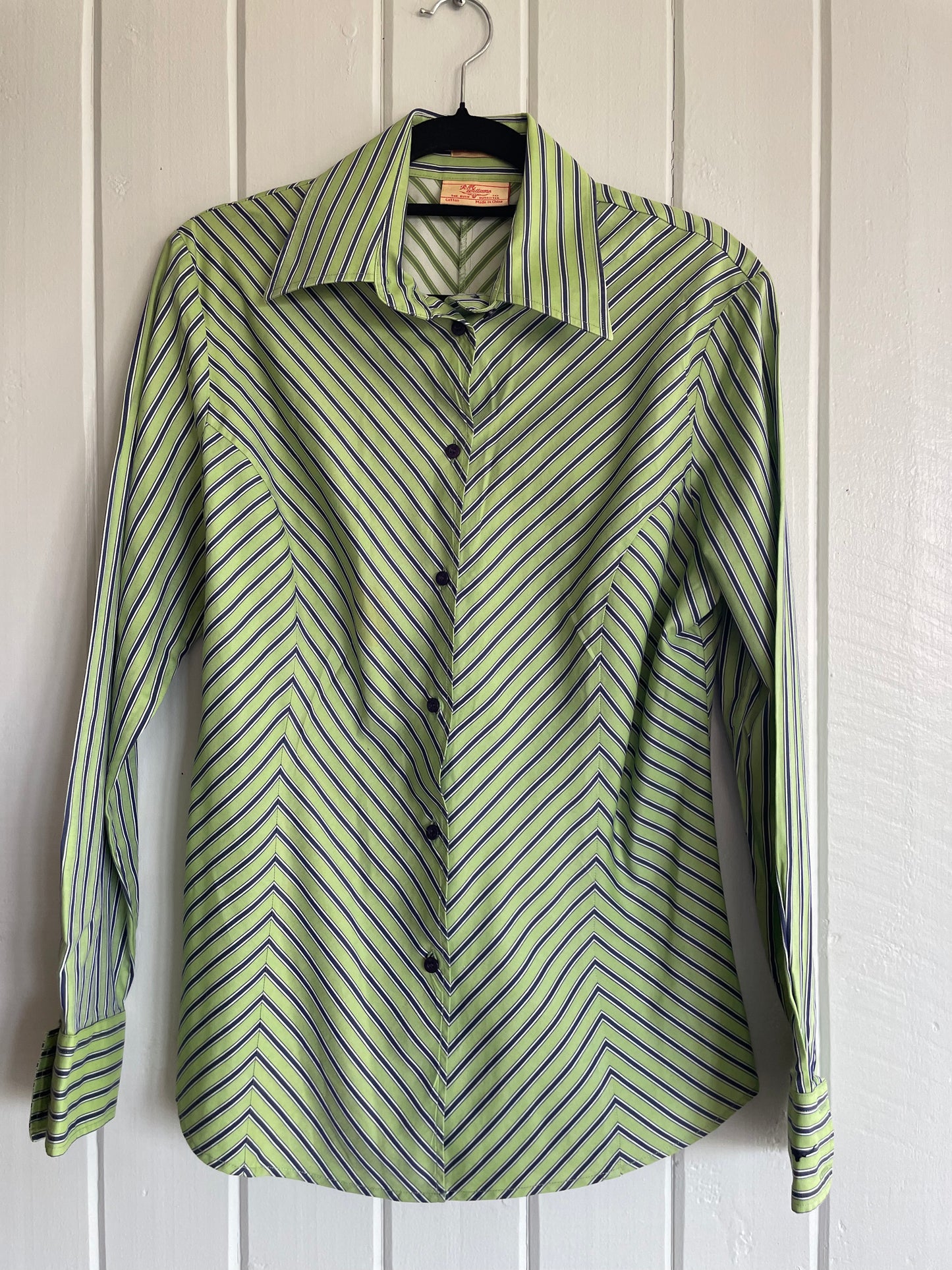 Ladies Size 10 RM Williams Semi Fitted Work Shirt Green Blue Stripes