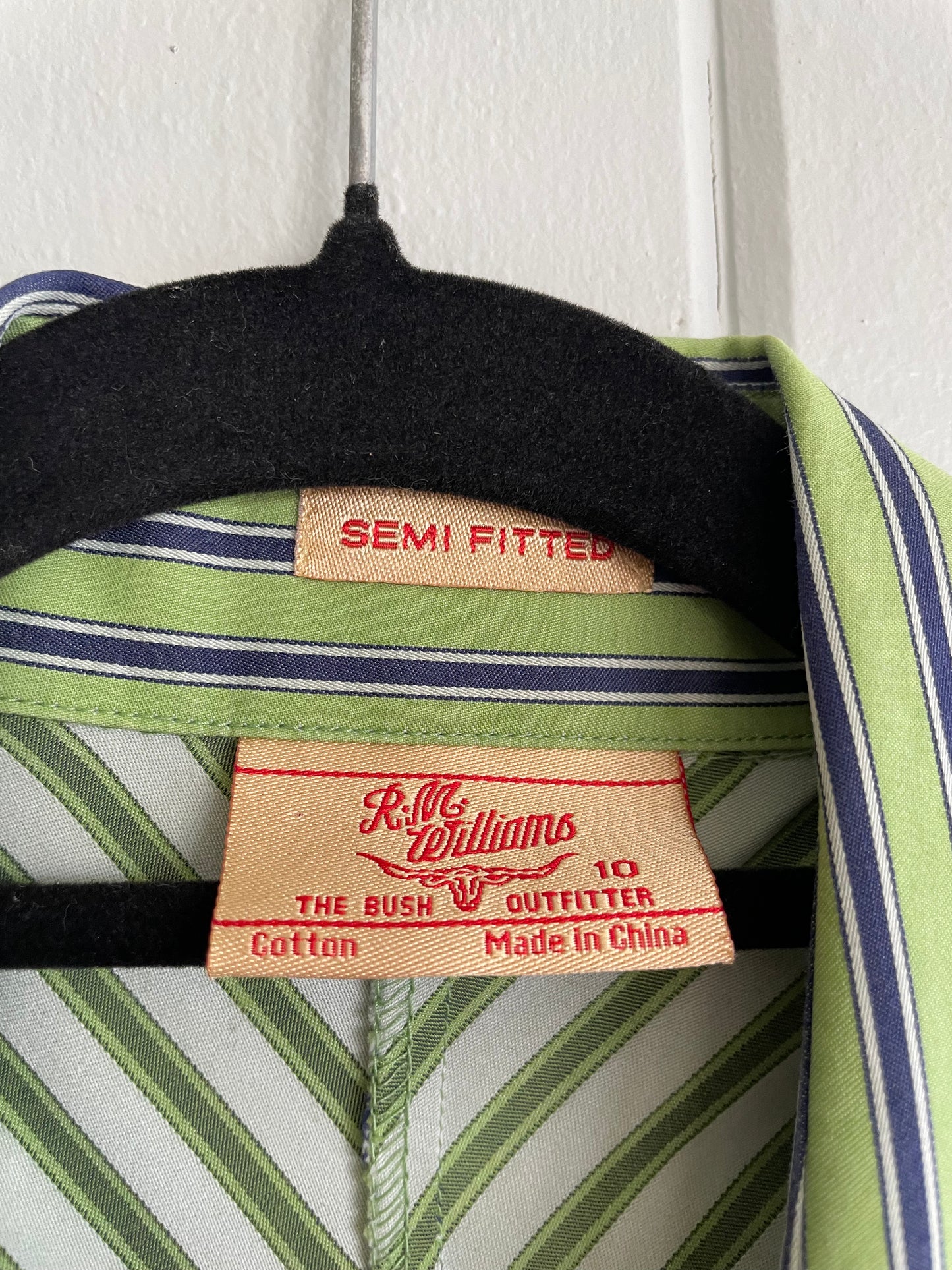 Ladies Size 10 RM Williams Semi Fitted Work Shirt Green Blue Stripes