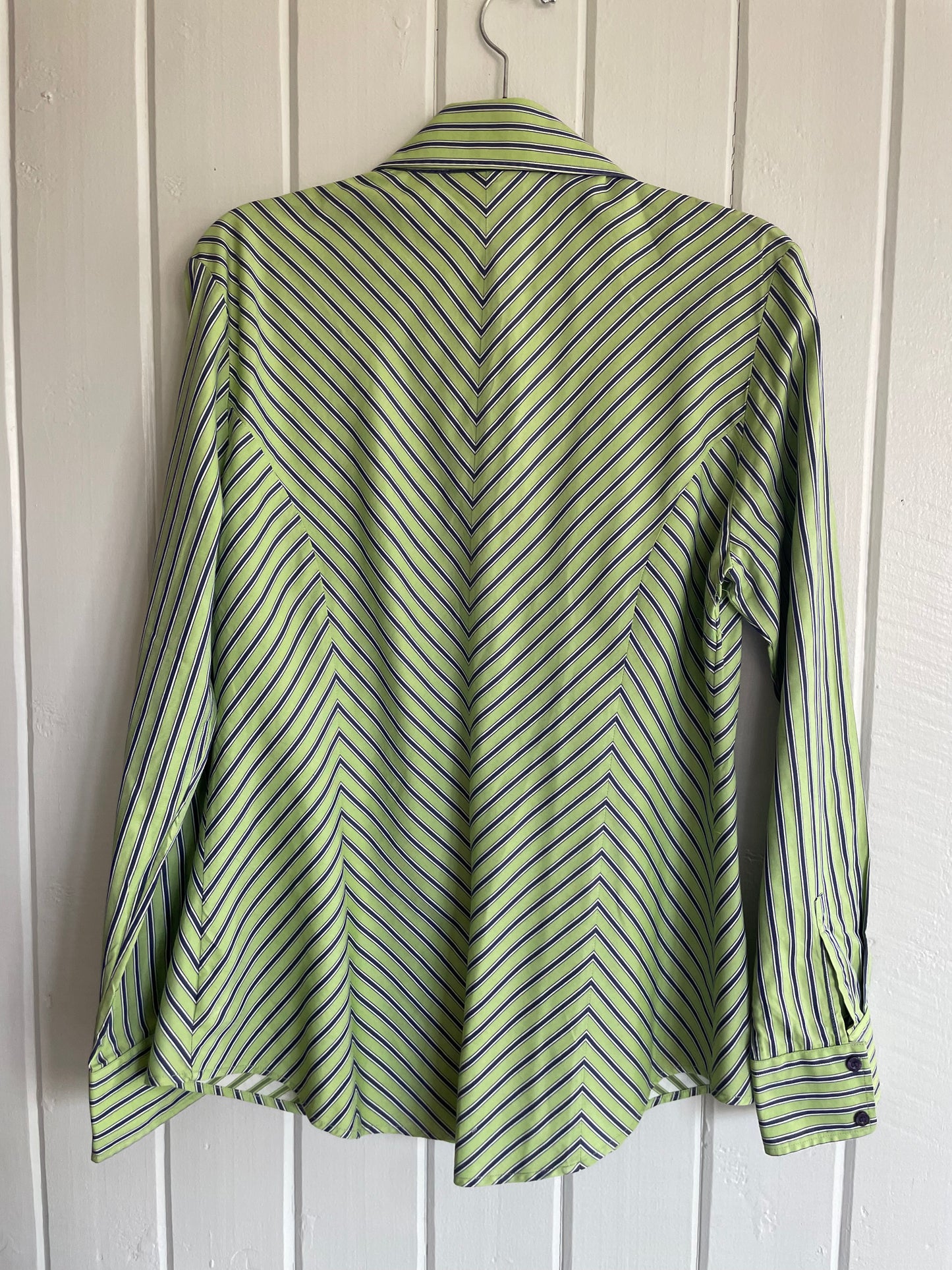 Ladies Size 10 RM Williams Semi Fitted Work Shirt Green Blue Stripes