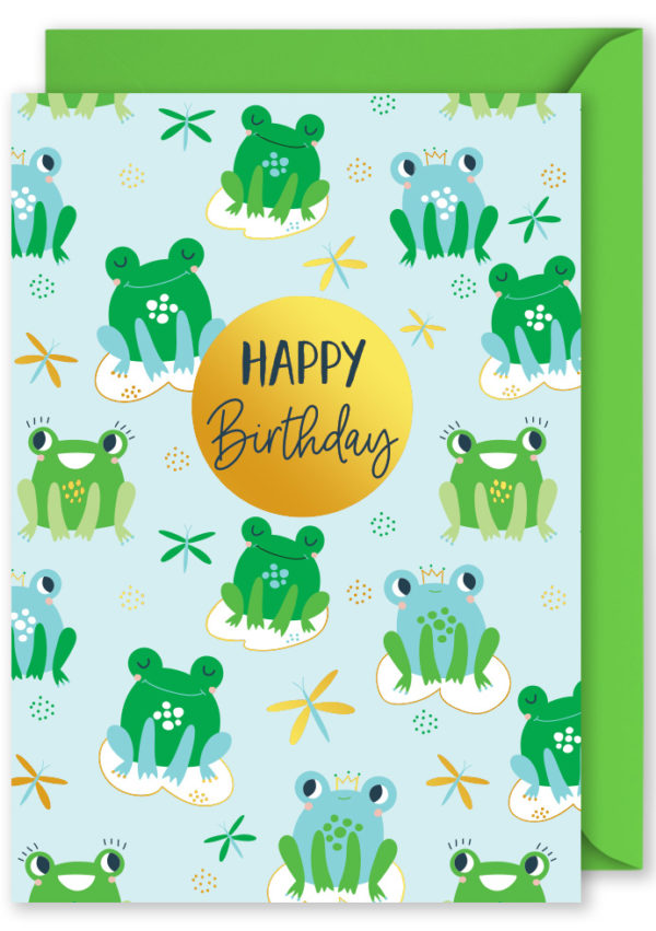 Birthday Card | Foiled Blank Vertical Card: Frogs