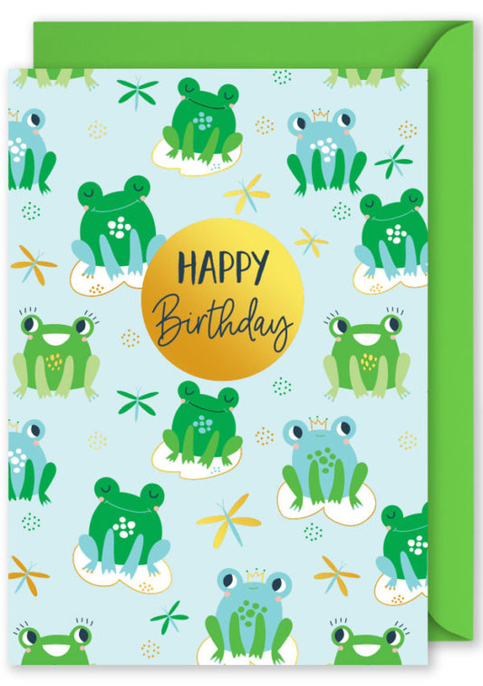 Birthday Card | Foiled Blank Vertical Card: Frogs