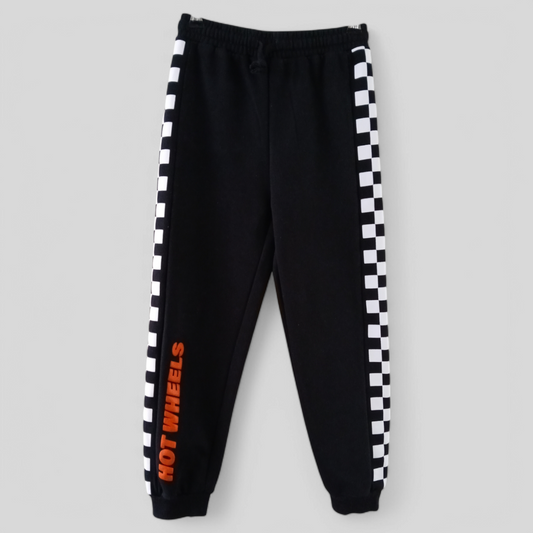 (7) Hot Wheels | Black Tracksuit Pants with Chequred Flag sides