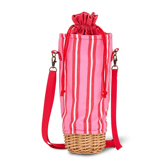 Picnic Wicker Bottle Bag - Red and Pink Stripe