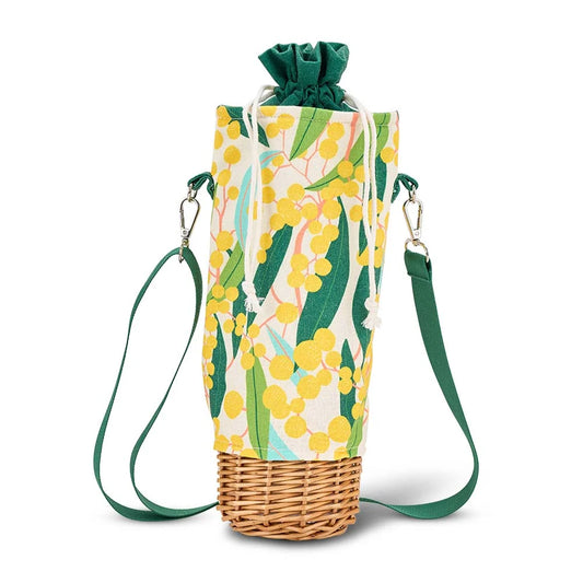 Picnic Wicker Bottle Bag - Golden Wattle