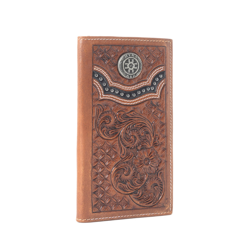 Image of Crest Ridge Handtooled Leather Wallet in Copper Tan