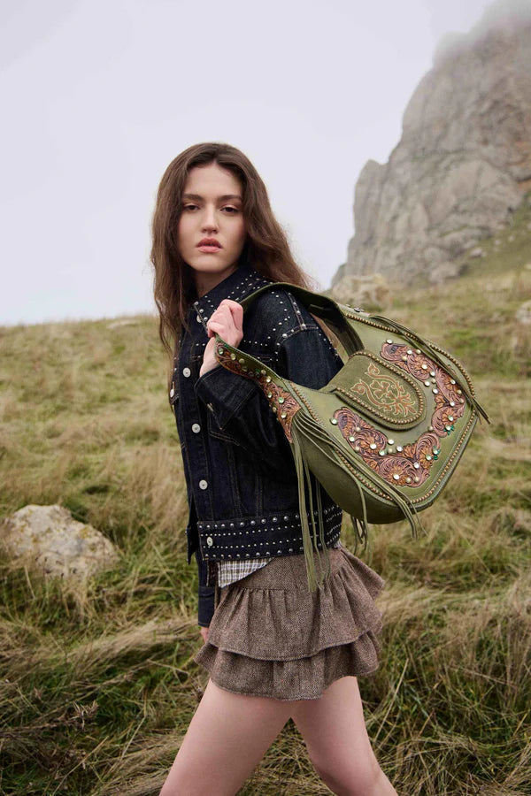 Sierra Grove Handtooled Leather Bag in Western Fern