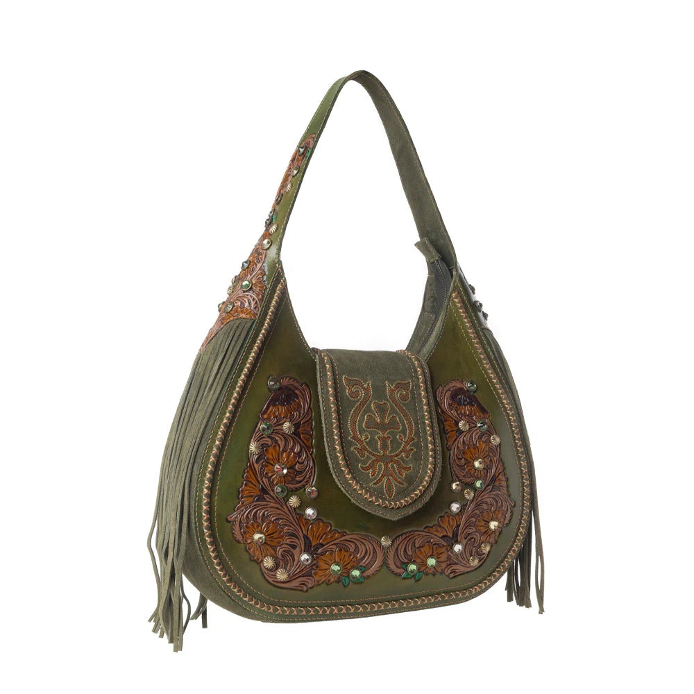 Sierra Grove Handtooled Leather Bag in Western Fern