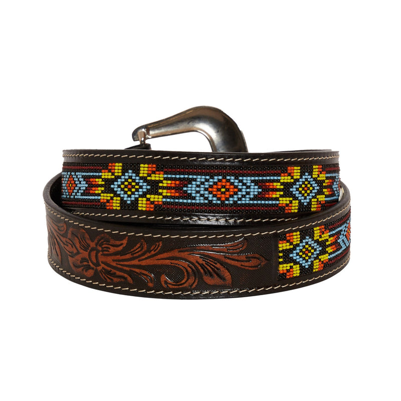 Polychrome Hand-Tooled Leather Women's Belt