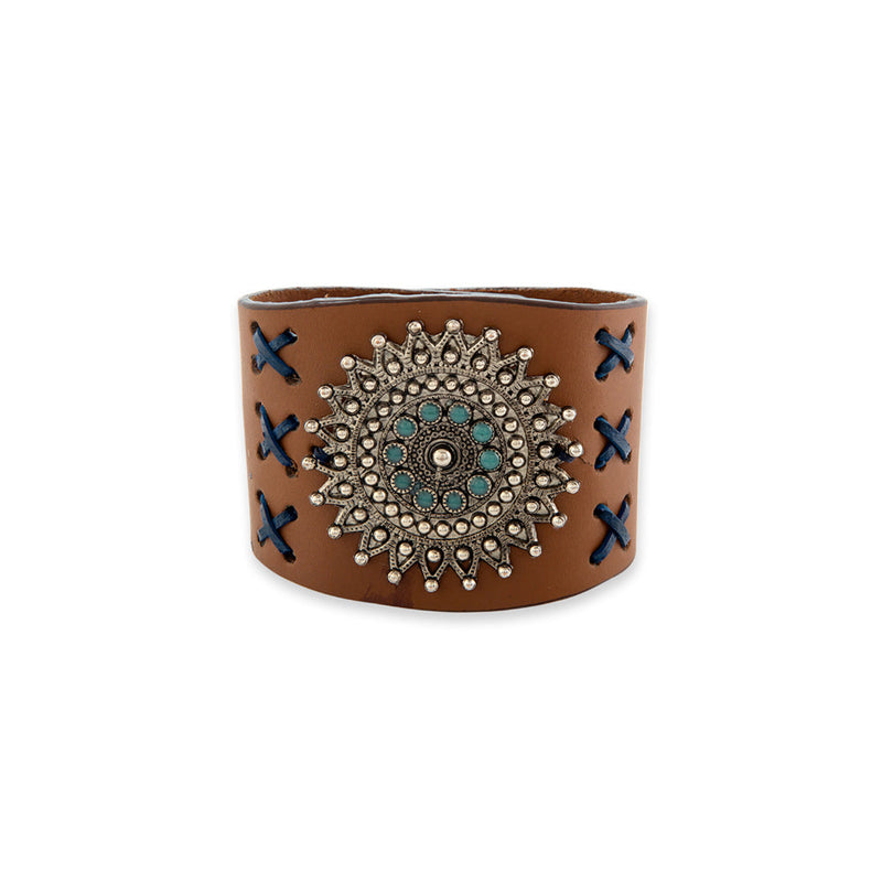Image of Starfield Cross-Stitch Leather Cuff Bracelet