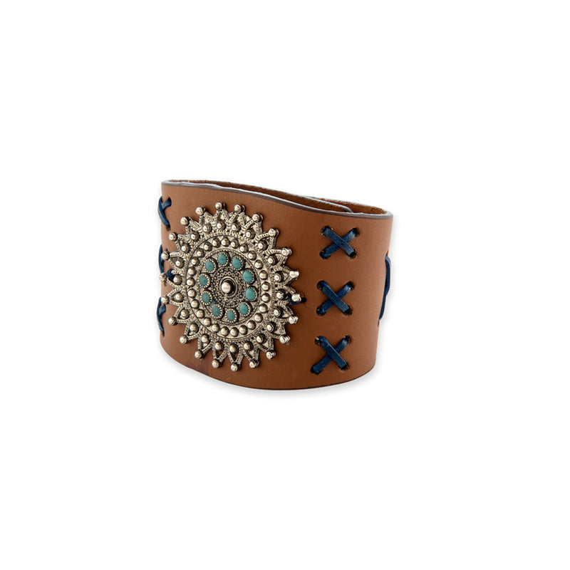 Image of Starfield Cross-Stitch Leather Cuff Bracelet