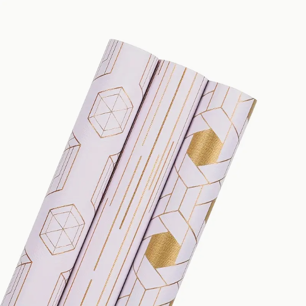Premium Wrapping Paper 43cmx3m 3pk | White Gold Textured