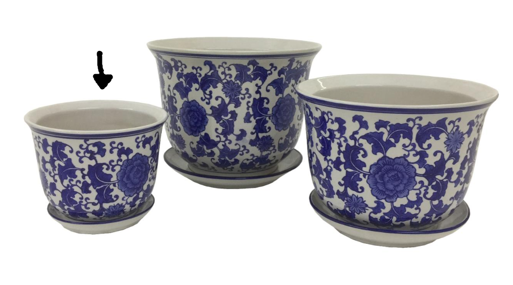 Image of (3/3) Glazed Floral Planter w Saucer 21x16cm(H)
