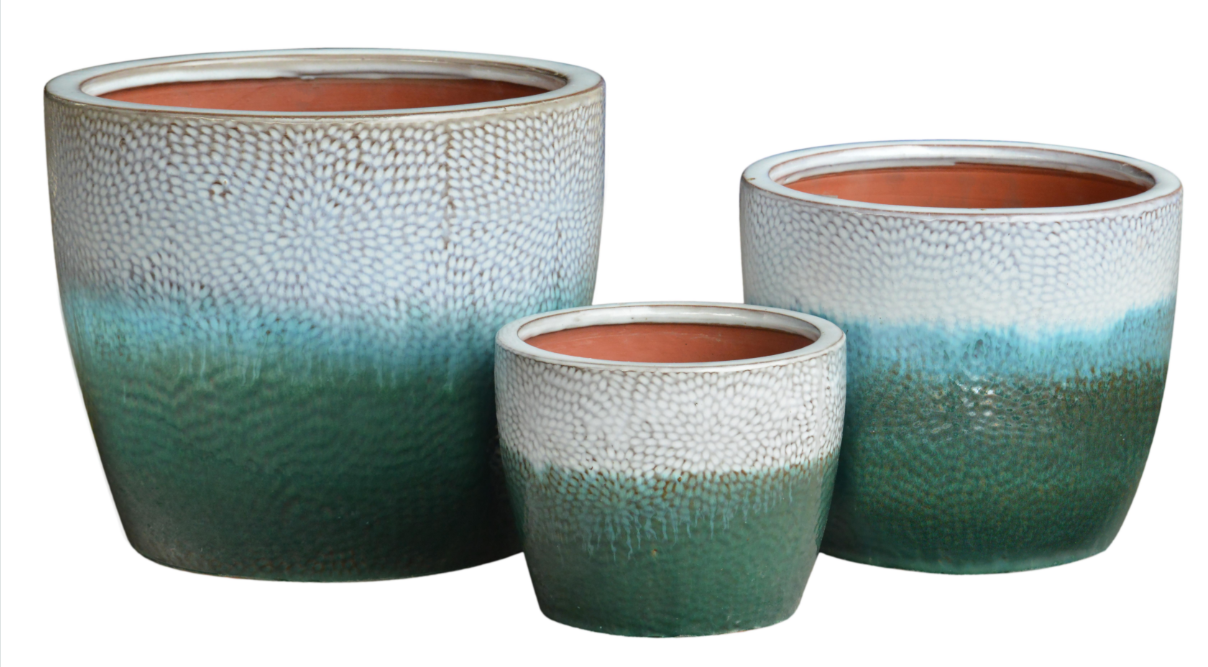 (2/3) Glazed Green Elle 2 Tone Pot 24x20cm(H)