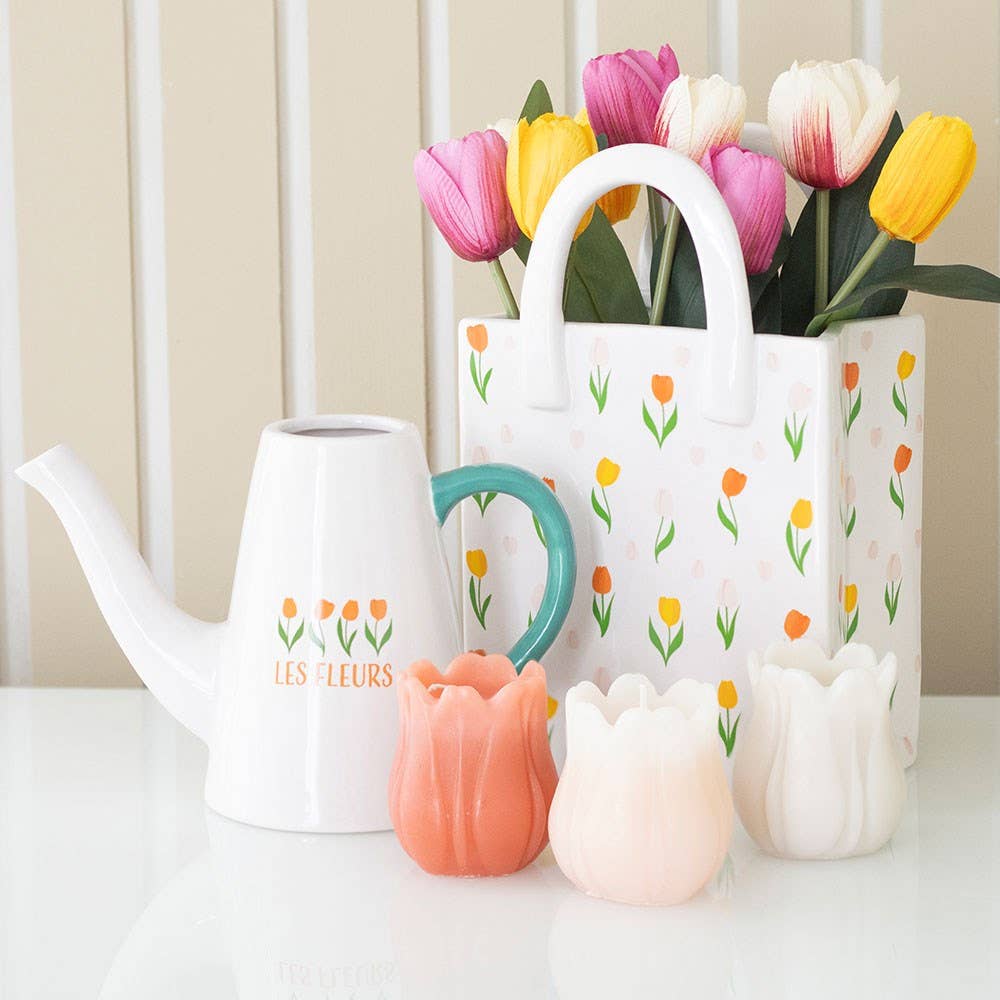 Image of Tulip Print Ceramic Bag-Shaped Flower Vase