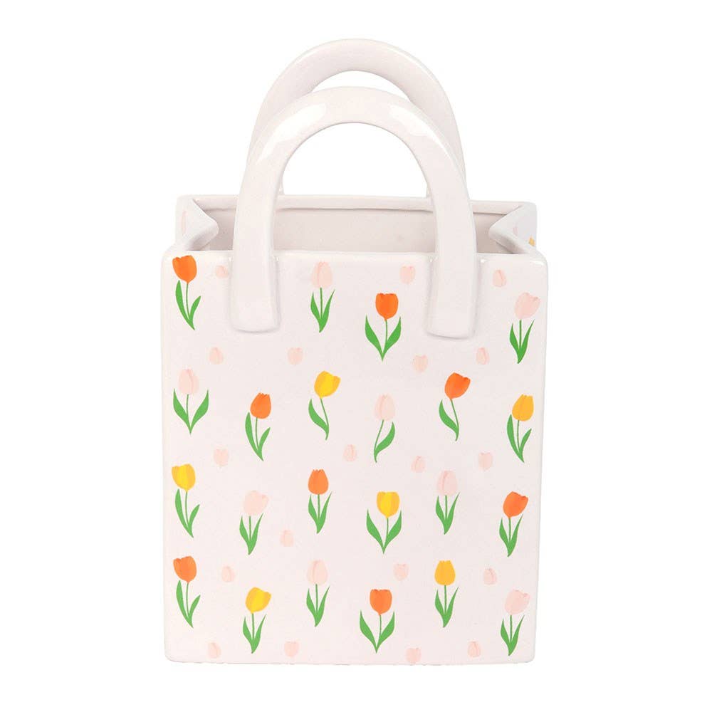 Image of Tulip Print Ceramic Bag-Shaped Flower Vase