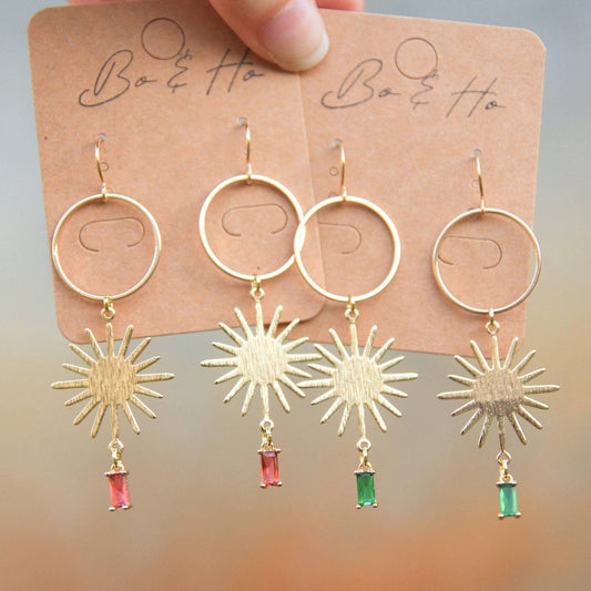 Gold Statement Sun Earrings with Cubic Zirconia Crystals