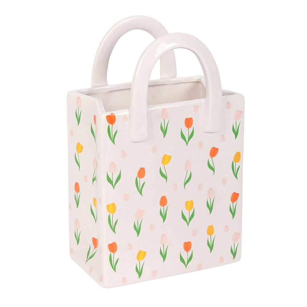 Image of Tulip Print Ceramic Bag-Shaped Flower Vase