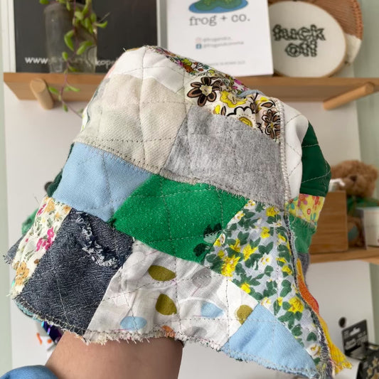 Adults Recycled Reversible Patchwork Bucket Hat