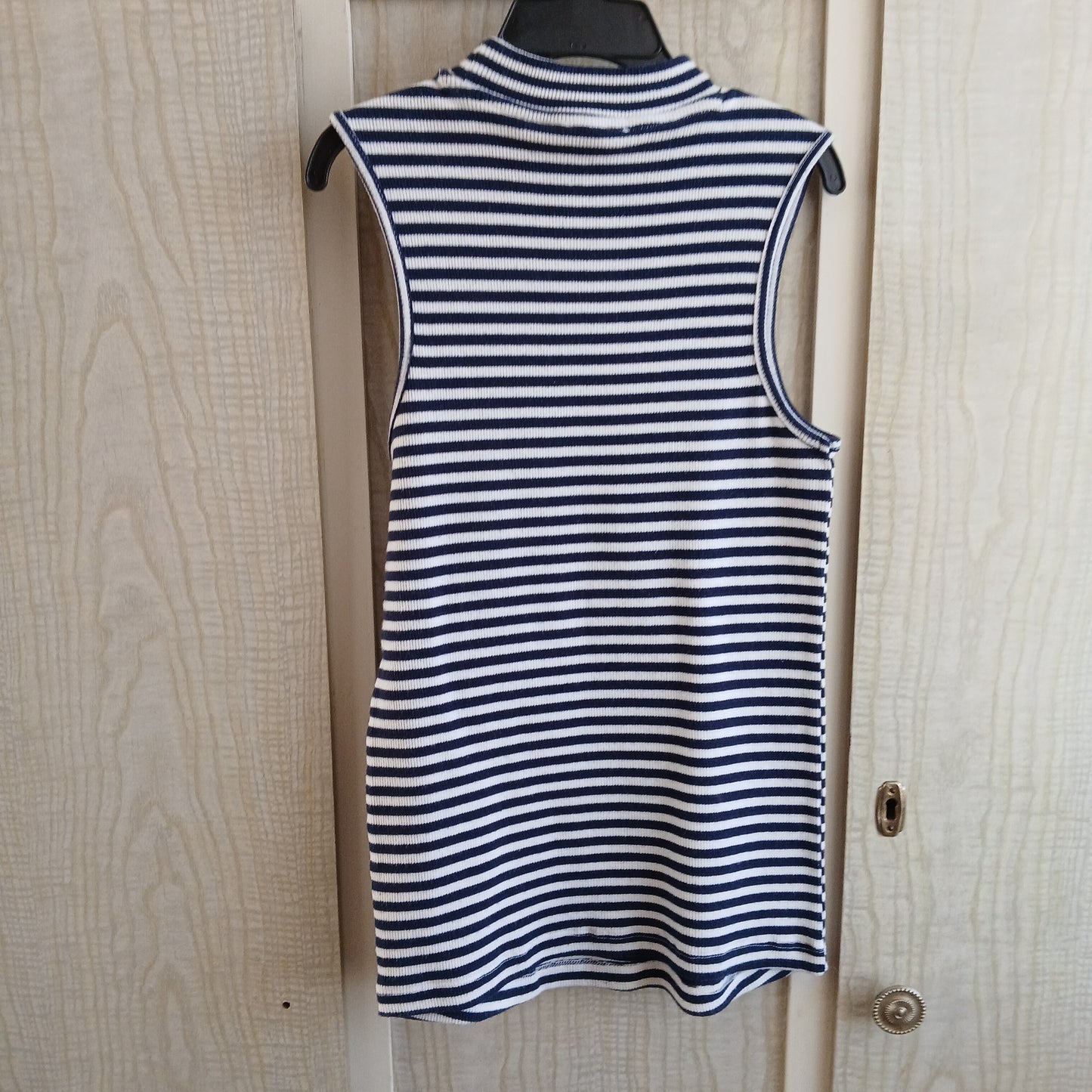 (8) Striped High neck ribbed blouse