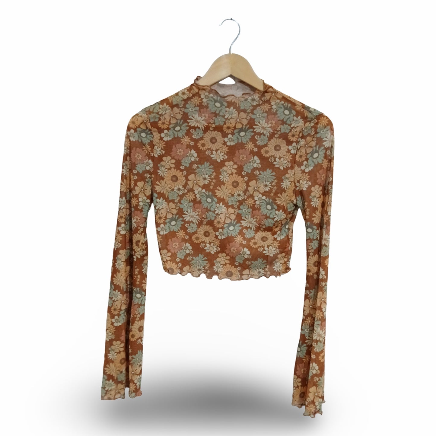 (S) Howdy Hetty | Sheer Floral Bell Sleeve Crop | BNWT