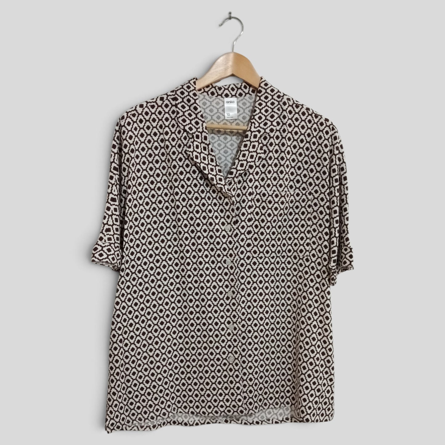 (10) Anko | Brown White Patterened Blouse
