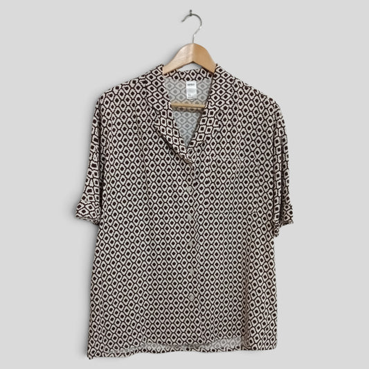 (10) Anko | Brown White Patterened Blouse