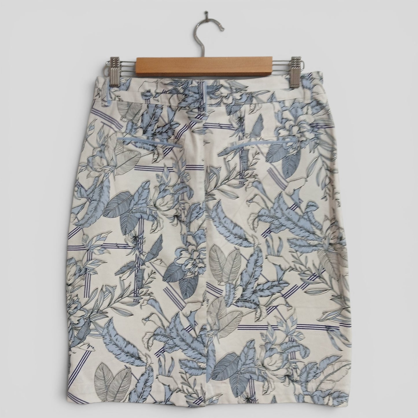 (10) Rockmans | White/Blue Skirt