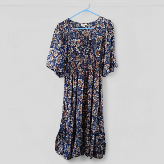 (8) Silver Wishes | Blue Floral Midi Dress