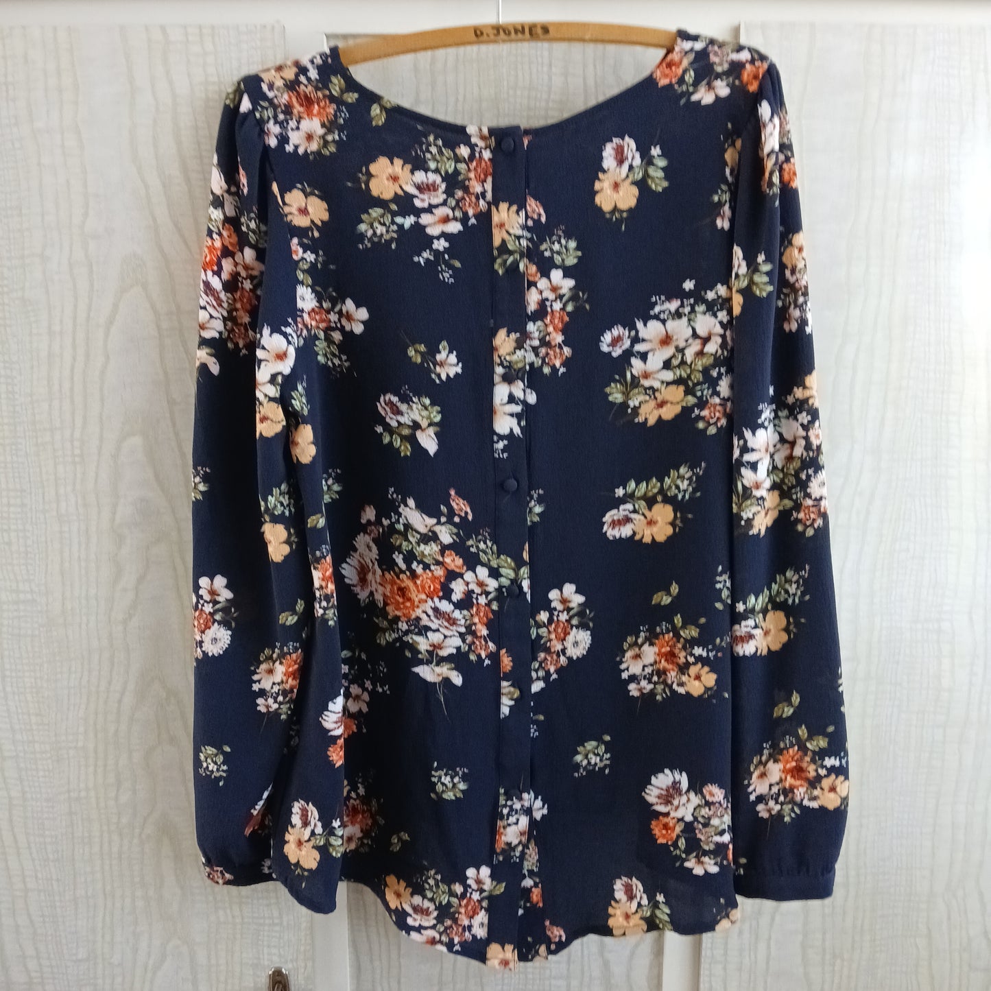 (12) Navy Floral Dotti L/S Blouse