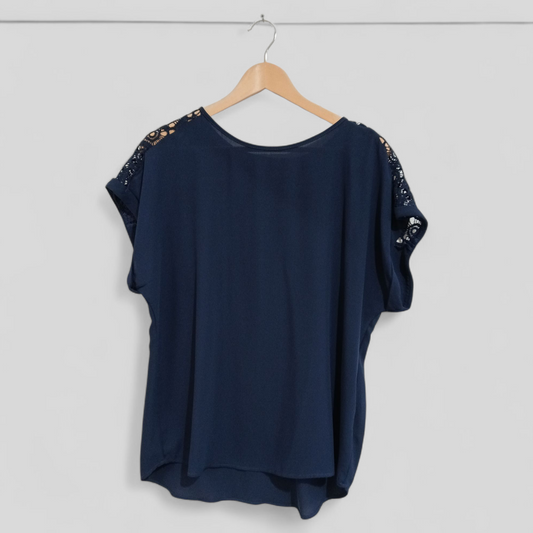 (XL) Shein | Navy Lace Shoulder Blouse